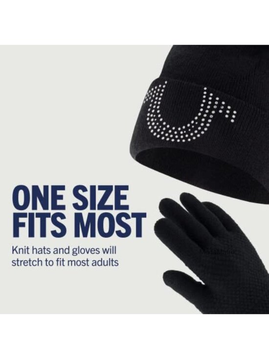True Religion Rhinestone Knit Beanie & Touchscreen Glove Set - One Size